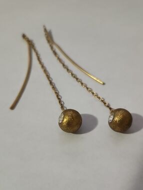 Gold-plated Drop Chain Earrings with Bead Accent